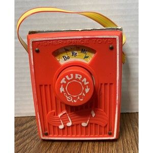 Vintage 1969 Fisher Price Music Box Pocket Radio #759  Red Yellow Works Tested